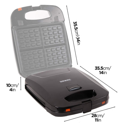 Duronic Waffle Maker WM60 Non Stick Waffle Iron 4 Square Belgian Waffle Makers with Removable Plates Waffle Machine for Croffles & American Style