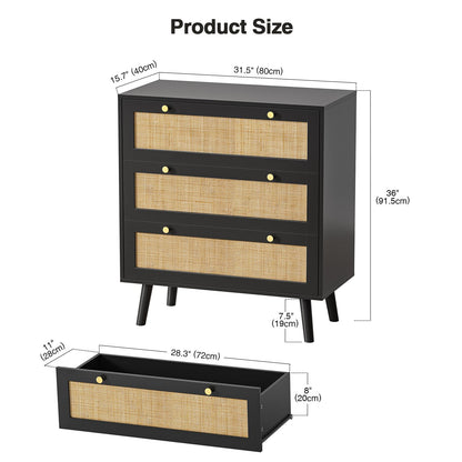Skokliz Chest of Drawers with 3 Drawers, Modern Wooden Storage Organizer Unit, Wide Chest of Drawers for Closet, Clothes, Kids, Baby, TV Stand
