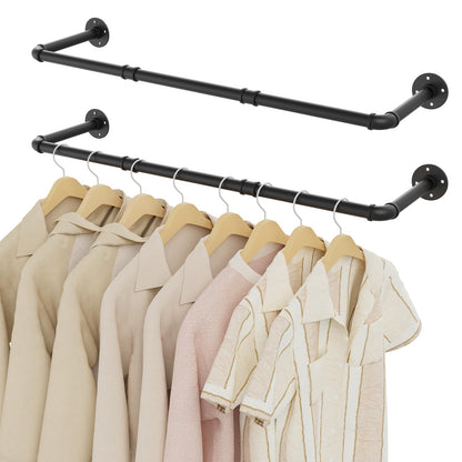 YheenLf 2-Pack Clothes Rail Wall Mounted, 100cm Industrial Style Garment Rack, Heavy Duty Wardrobe Pole, Multi-Purpose Clothing Hanging Rod for Closet