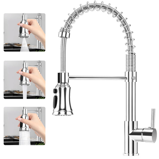 Hanviter Pull Out Kitchen Mixer Tap - 360? Swivel 3 Spray Modes Commercial Sink With Single Handle, Cold and Hot Water Control, Standard Fittings