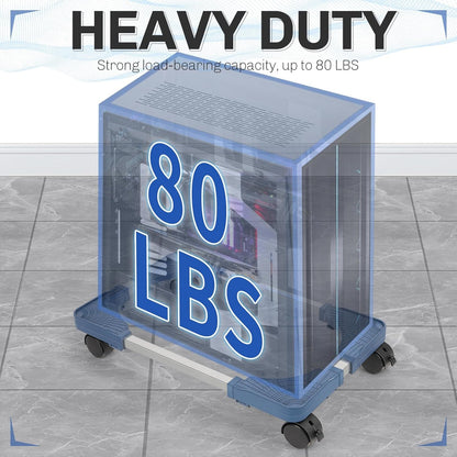 Hmseng Pc Tower Stand, Adjustable Mobile CPU Stand with 4 Rolling Caster Wheels, Fits Most PC Under Desk-Blue