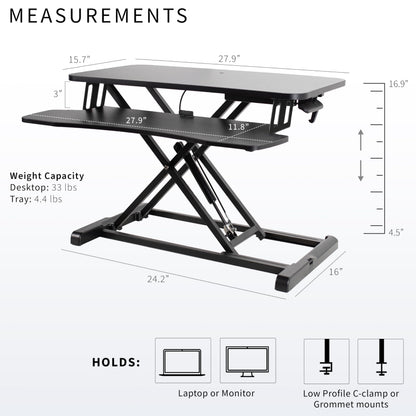 VIVO 71 cm Desk Converter, K Series, Height Adjustable Sit to Stand Riser, Dual Monitor and Laptop Workstation with Keyboard Tray, Black, DESK-V028KB