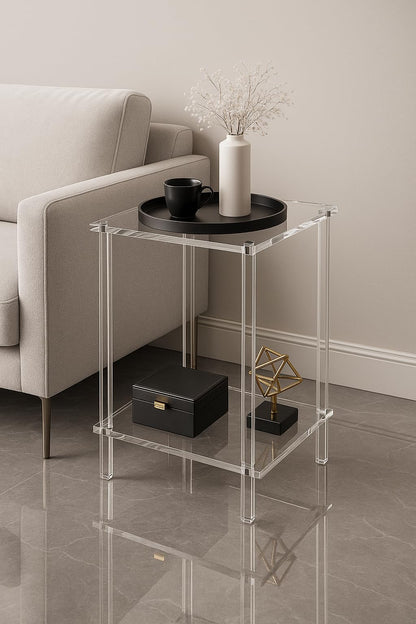 Coolcapis Clear Acrylic Side Table – Small Acrylic End Table, Thin Bedside Night Stand Skinny Living Room Clear Office furniture (Rectangular)