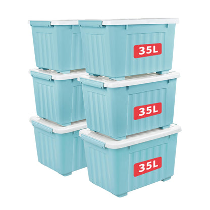Cetomo 35L*6 Storage Boxes with Lids, Plastic Storage Box with Wheels and Secure Side Latches, Stackable & Nestable Organizer for Home, Office
