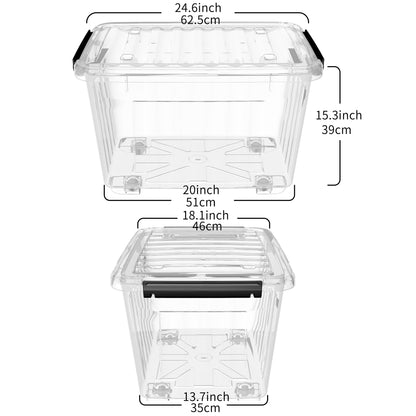 Cetomo 80L*3 Plastic Storage Boxes with Wheels, Lidded Storage Box with Secure Side Latches, PP Nestable and Stackable Clear Organizer for Home