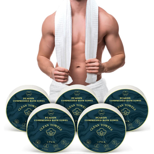 FCaeon Compressed Bath Towel Tablets Large 140x70cm 5PACK Compresseed Bath Towels Travel Size & Premium Personal Cleansing Tablets Great for Beauty &