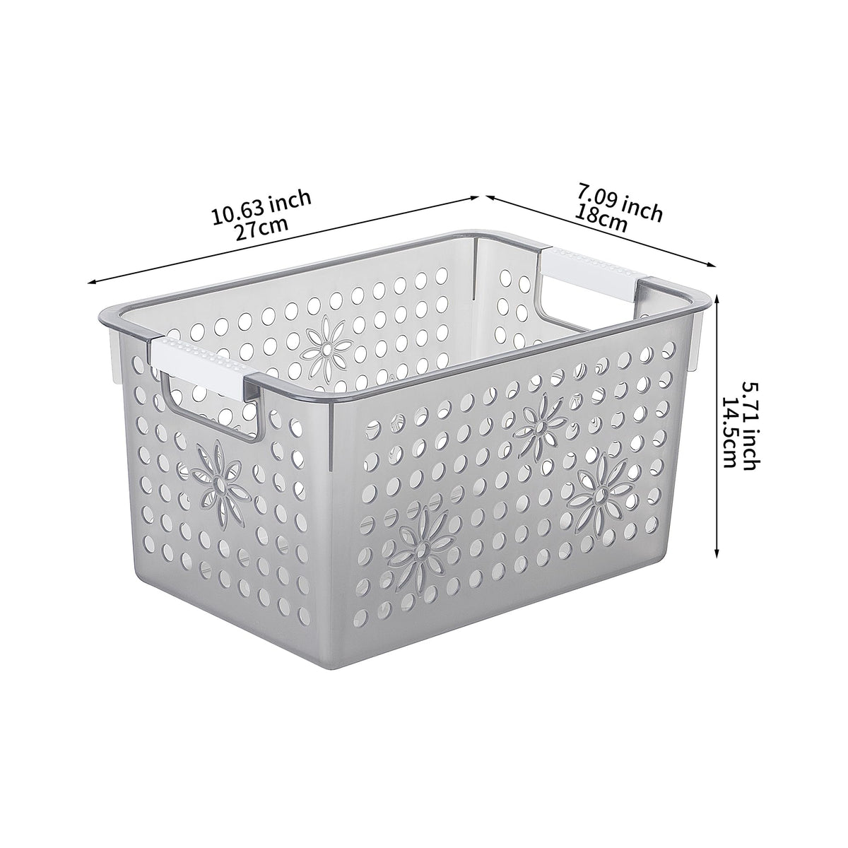 Cetomo Plastic Storage Box, Storage Baskets with Handle, Shelf Basket Organizer with Hole, Open Top Storage Bin for Home Kitchen Office, Clear Black