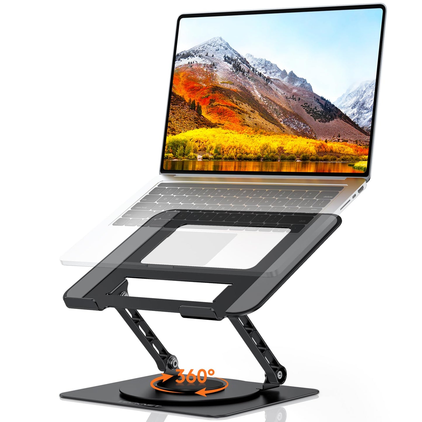 TECKNET Adjustable Laptop Stand for Desk 360° Rotating Ergonomic (Black)