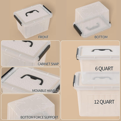 Buyitt 2 Pack Storage Box, Plastic Storage Bins with Handles (6 QT/12 QT)