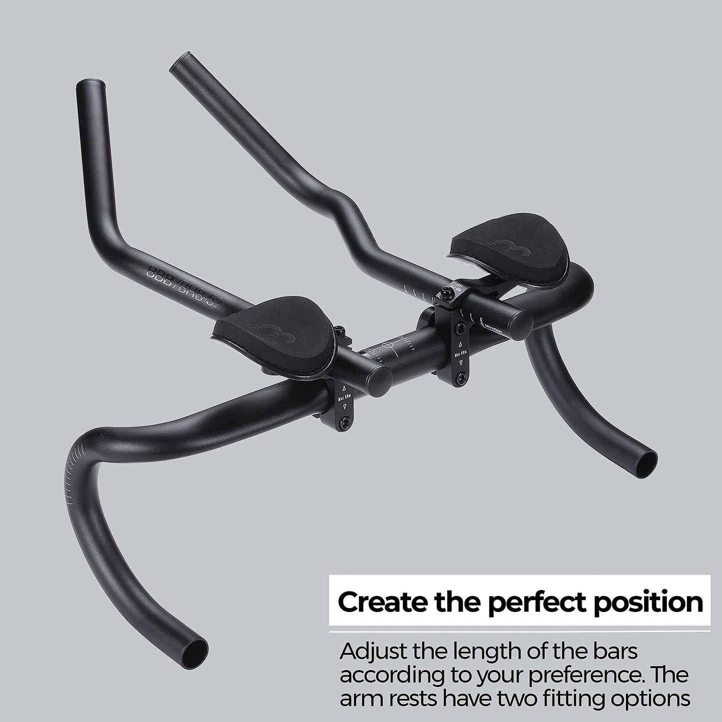 BBB Cycling AeroBase Aluminium Tri Bars Ergo-bend Aerobar for Road Bikes with Multi-adjustable EVA Arm Pads Compatible with 25.4/31.8 mm Bike