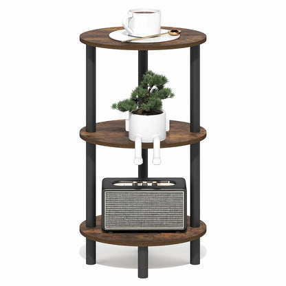 Furinno TURN-N-TUBE Side Table, 3-Tier Oval End Table, Night Stand, Bedside Table, for Living Room, Bedroom, Amber Pine/Black