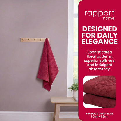 Rapport Home Versailles Jacquard Hand Towels 2 Pack - Ruby, 50x85cm