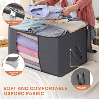 Budding Joy 90L Storage Bags, Large Clothes Storage Boxes with Zips Grey