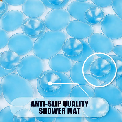 AMFUN 54x54CM Anti Slip Square Shower Mats,Clear Pebbles Shower Bath Mat, Machine Washable Bath Mat with Strong Suction Cups Grip and Drain Holes for