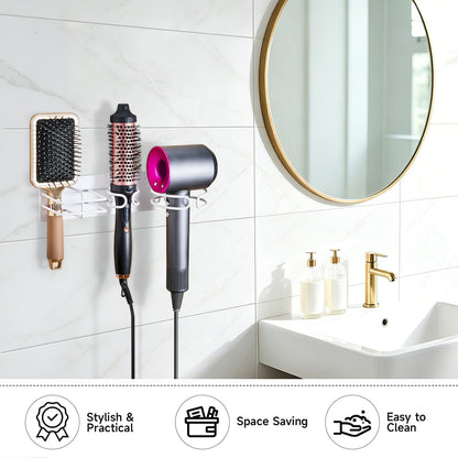 YYBO Hair Dryer and Straightener Holder Wall Mount Hair Dryer Holders, 3 in 1 Bathroom Hair Tool Organiser for Curling Iron