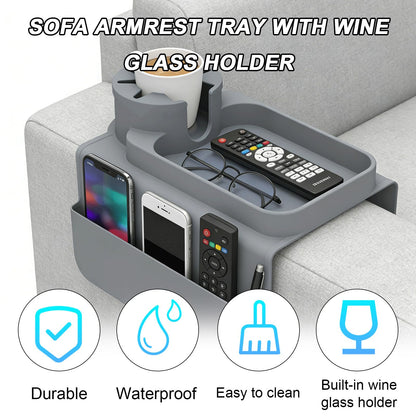 Sofa Arm Tray - Silicone Non-Slip Armchair Tray Caddy, Arm Chair Armrest Table Trays, with Double Side Pockets, Sofa Organiser for Cups, Phones