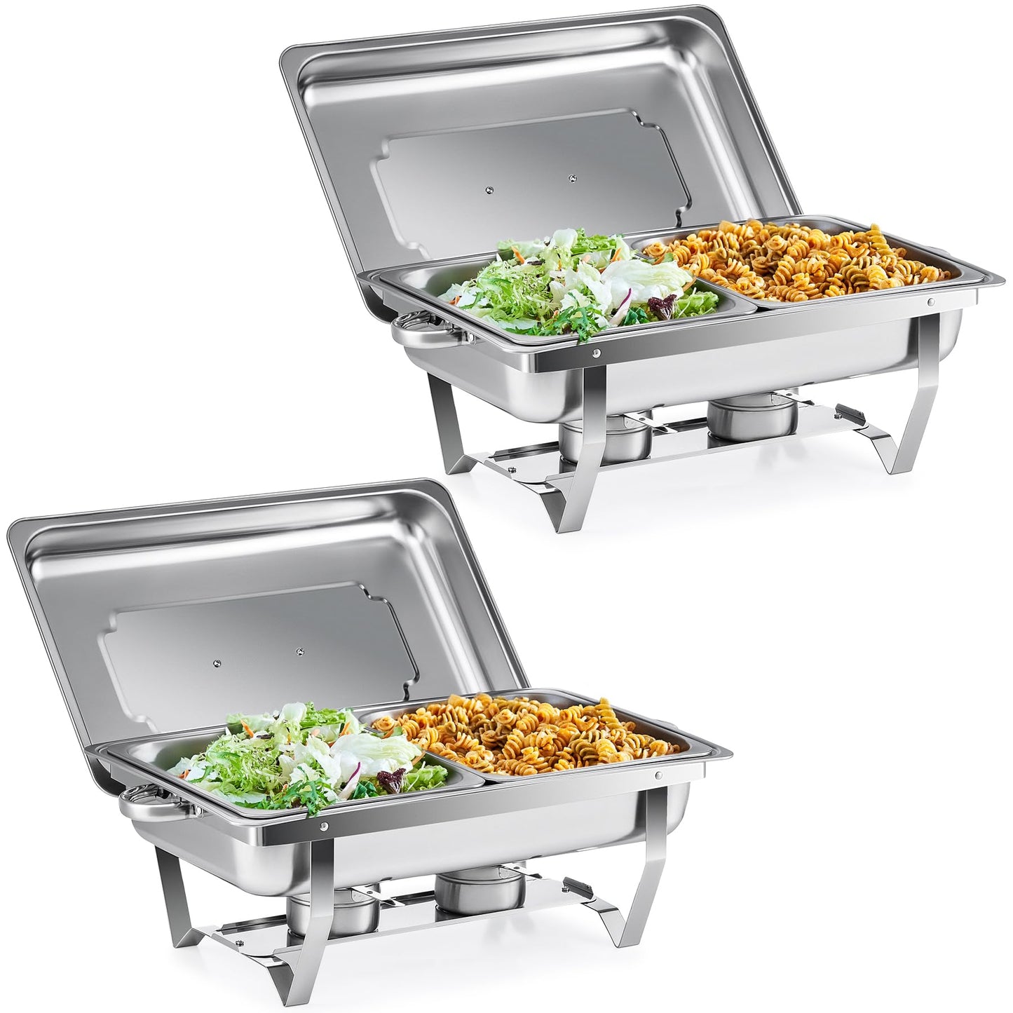 WILPREP Chafing Dish Buffet Set, 2 Pack 9L Chafers for Catering with 4 Half Size Food Pans Fuel Holders 2 Lids Foldable Frames, Stainless Steel Food