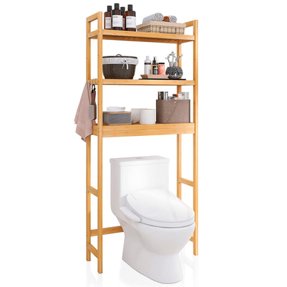 SMIBUY Bathroom Storage Shelf, Bamboo Over-The-Toilet Organizer Rack, Freestanding Toilet Space Saver with 3-Tier Adjustable Shelves (Natural)