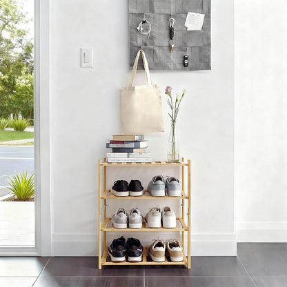 Akloya Small Shoe Rack, Multipurpose 4 Tier Shoe Organizers Rack，Small Bamboo Shelfs for Shoes, Plants, Books, Living Room, Hallway Bedroom, Bathroom
