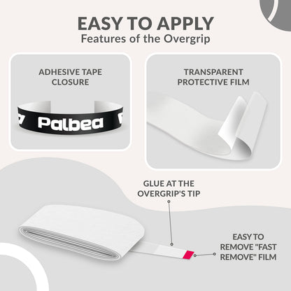 Palbea Padel OverGrip in White - Extra Tacky - Pack of 60 - Superior Sweat Absorption - Non-Slip Grip Tape for Padel & Tennis Rackets - Soft Feel -
