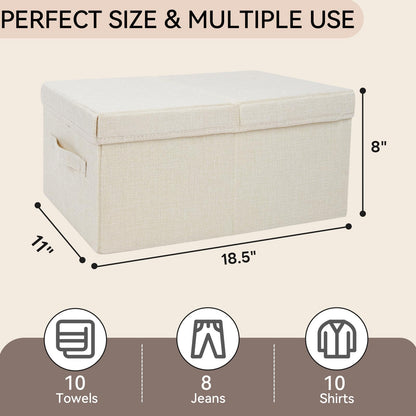 Pomodee Beige Foldable Storage Box with Lids,Set of 2 Large Wardrobe Long Storage Organiser,Collapsible Storage Baskets for