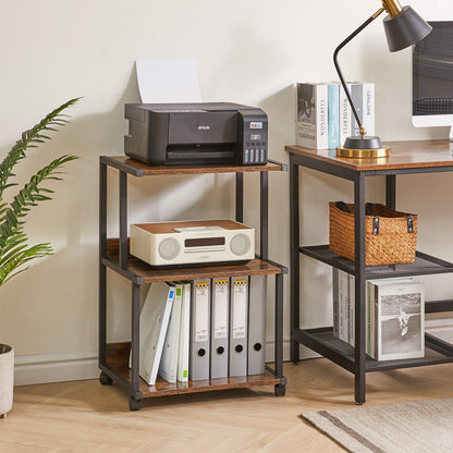 IBUYKE Printer Stand with Storage Shelf,3 Tier Printer Table with Wheels,Printer Cart for Home Office Organization, Rolling Cart Stand for Heat Press