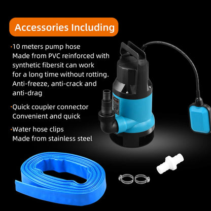 KATSU Garden Submersible Water Pump 400W with 10 Meters 1.1/4" Hose & Quick Coupler Connector