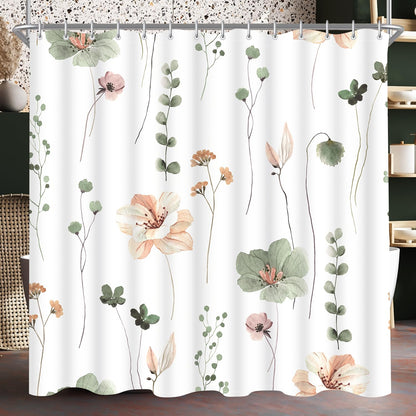 Lerores Shower Curtain, 240 x 180 cm, Sage Green Flower, Weighted Hem, Anti-Mould, Water-Repellent