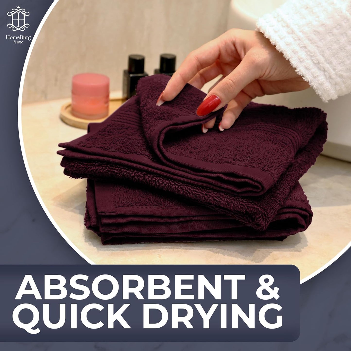 HomeBurg Luxe 6-Piece Towel Set – Soft & Absorbent Cotton, Quick-Drying, Easy Care, 40 x 70 cm, Velvet Wine