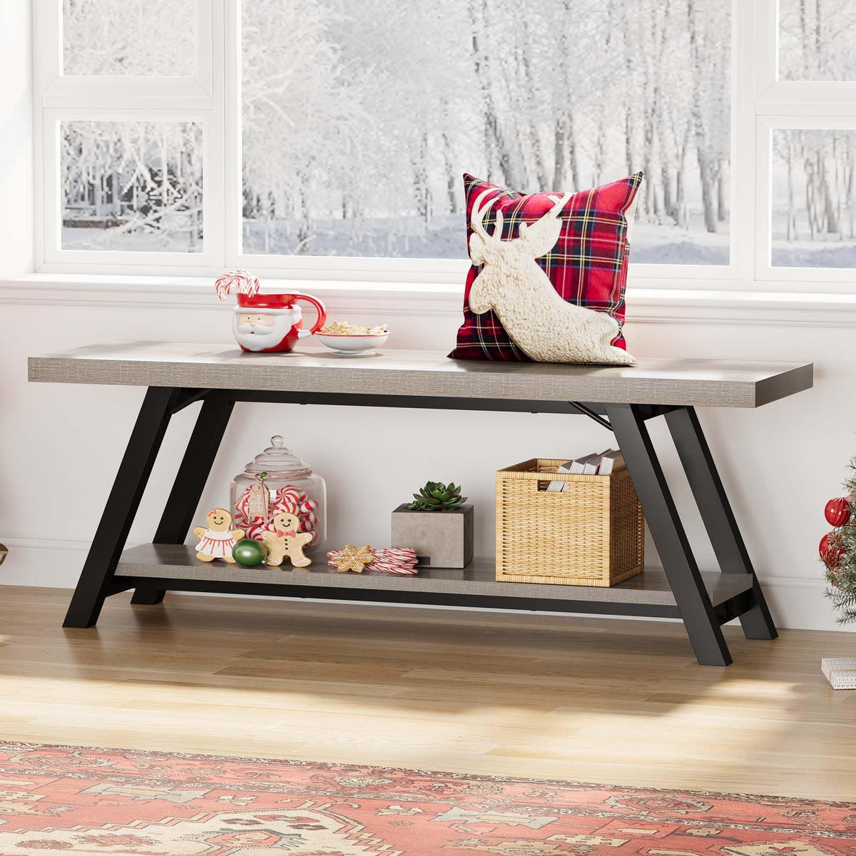 LVB Shoe Storage Bench Entryway Benches for Hallway 120cm Gray Oak