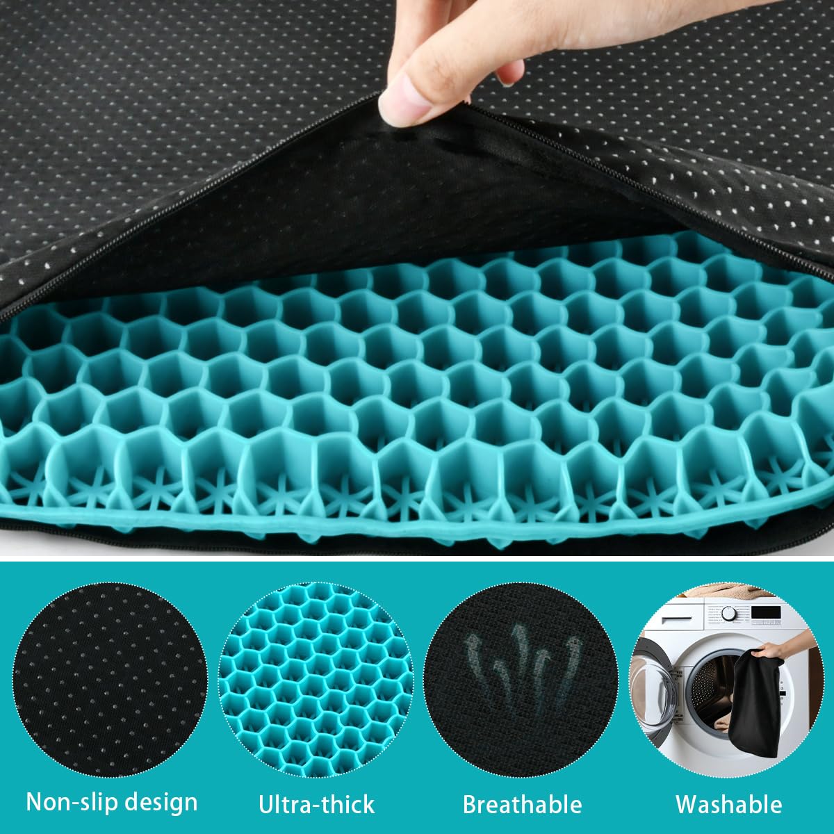 OctBird Gel Seat Cushion for Long Sitting,Honeycomb Gel Cushion Light Green for Sitting Pressure Sore,Seat Cushions for Elderly, Airplane Seat Cushion