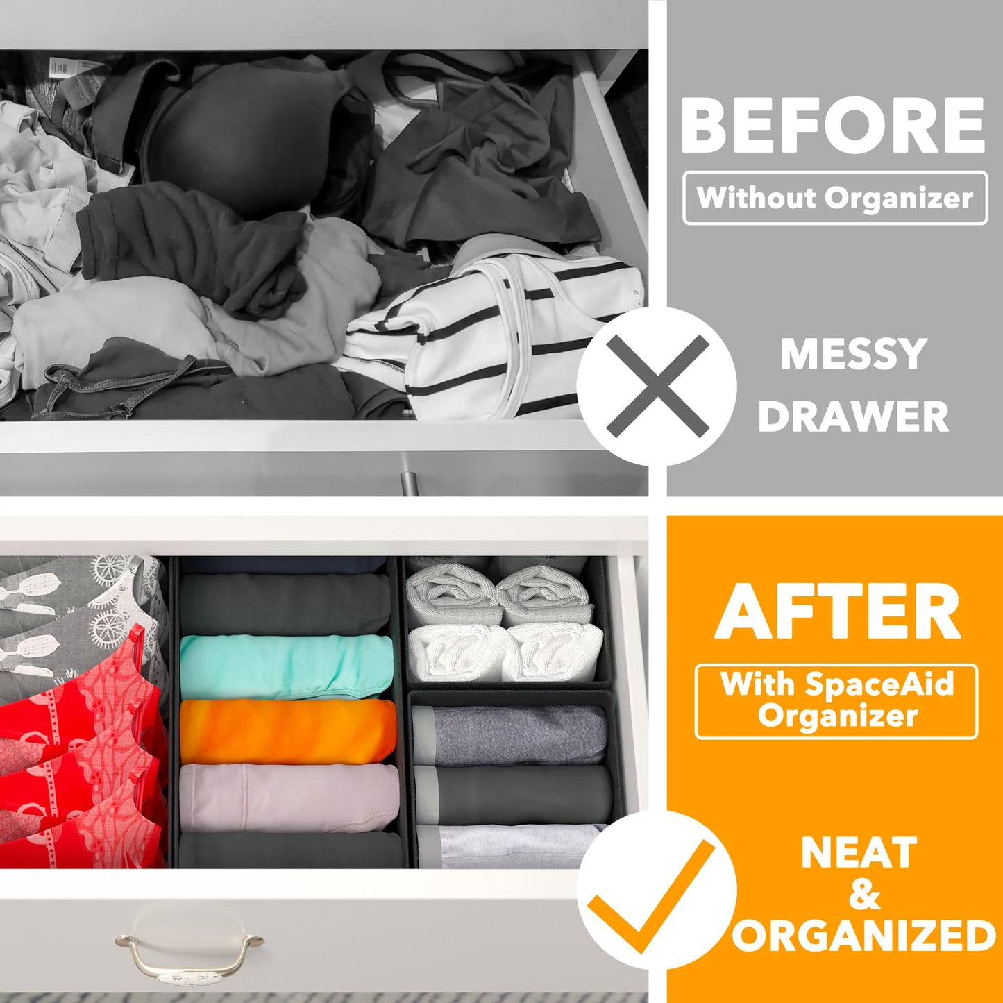 SpaceAid Drawer Organizer for Clothes, 12 Pack Dresser Drawer Organizer Bins, Closet Organizers and Storage Dividers for Clothing, Underwears, Socks