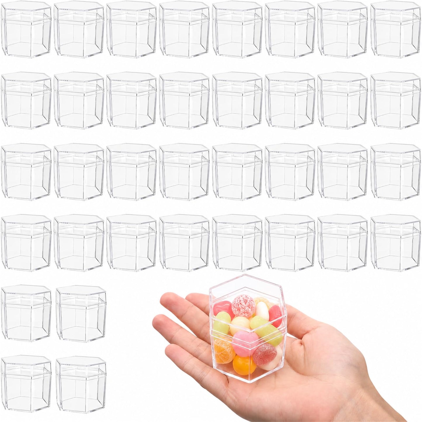 Okllen 36 Pcs Plastic Small Acrylic Box with Lid, Hexagon Clear Candy Boxes Wedding Favor Boxes