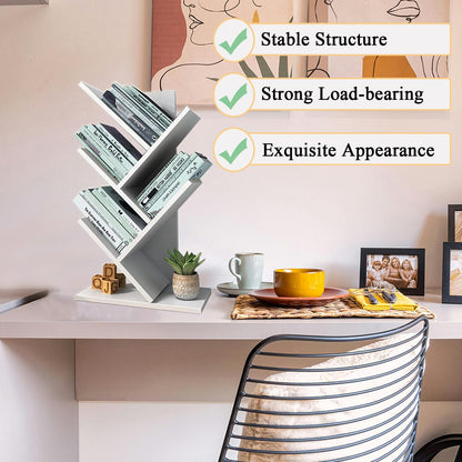 Tree Book Shelf 60 cm, 4-Tier Small Bookcase, Floor Free Standing Bookshelf, Desktop Bookcase, Display Book Magazine CDs Rack