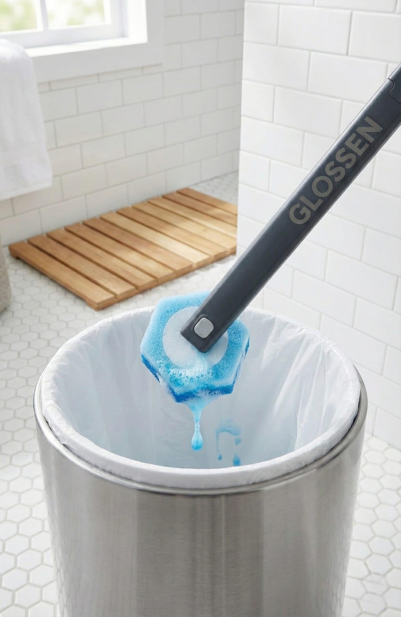 GLOSSEN Disposable Toilet Brush with 48 Refills, Wall Mounted Holder, Hygienic Toilet Cleaner Brush, Under Rim WC Cleaning System, Limescale Remover