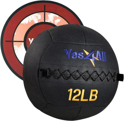 Yes4All U5WN 5.4kg Wall Ball - Soft Medicine Ball/Wall Med Ball for Full Body Workout and Strength Exercise, Negro
