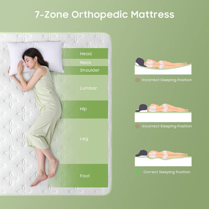 Double Mattress 4ft 6 25cm Memory Foam & Pocketed Spring Hybrid Mattress Medium Firm 7-Zone 9-Layer Breathable Double Bed Mattress with 450lbs Weight