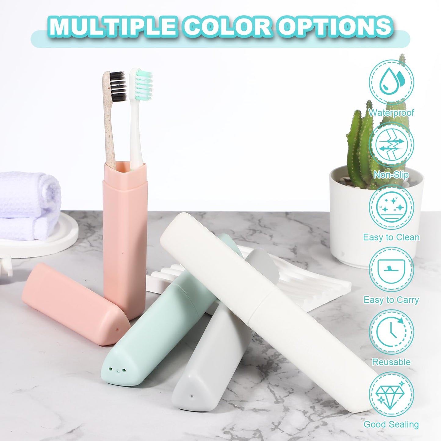 sourcing map 2Pcs Travel Toothbrush Case, 8.27 x 1.38" Portable Travel Toothbrush Holder, Plastic Toothpaste Container for Bathroom, Gym