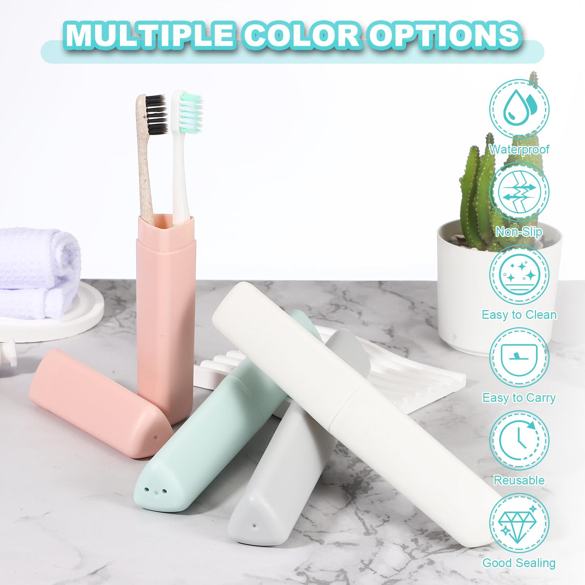 sourcing map 4Pcs Travel Toothbrush Case, 8.27 x 1.38" Portable Travel Toothbrush Holder, Plastic Toothpaste Container for Bathroom, Gym