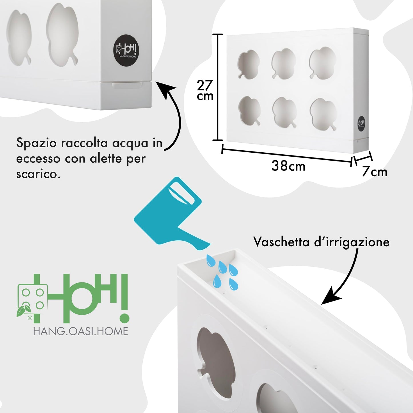 Ortisgreen HOH, Indoor and Outdoor Wall Mount Hanging Multi Plant Pot In White (ABS Plastic) with Natural Substrate and Instruction Included, Hanging