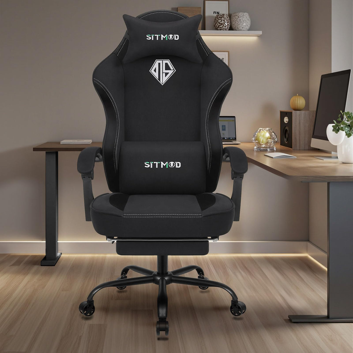 Fabric Gaming Chair with Footrest, Pocket Spring Cushion,Big Tall Ergonomic