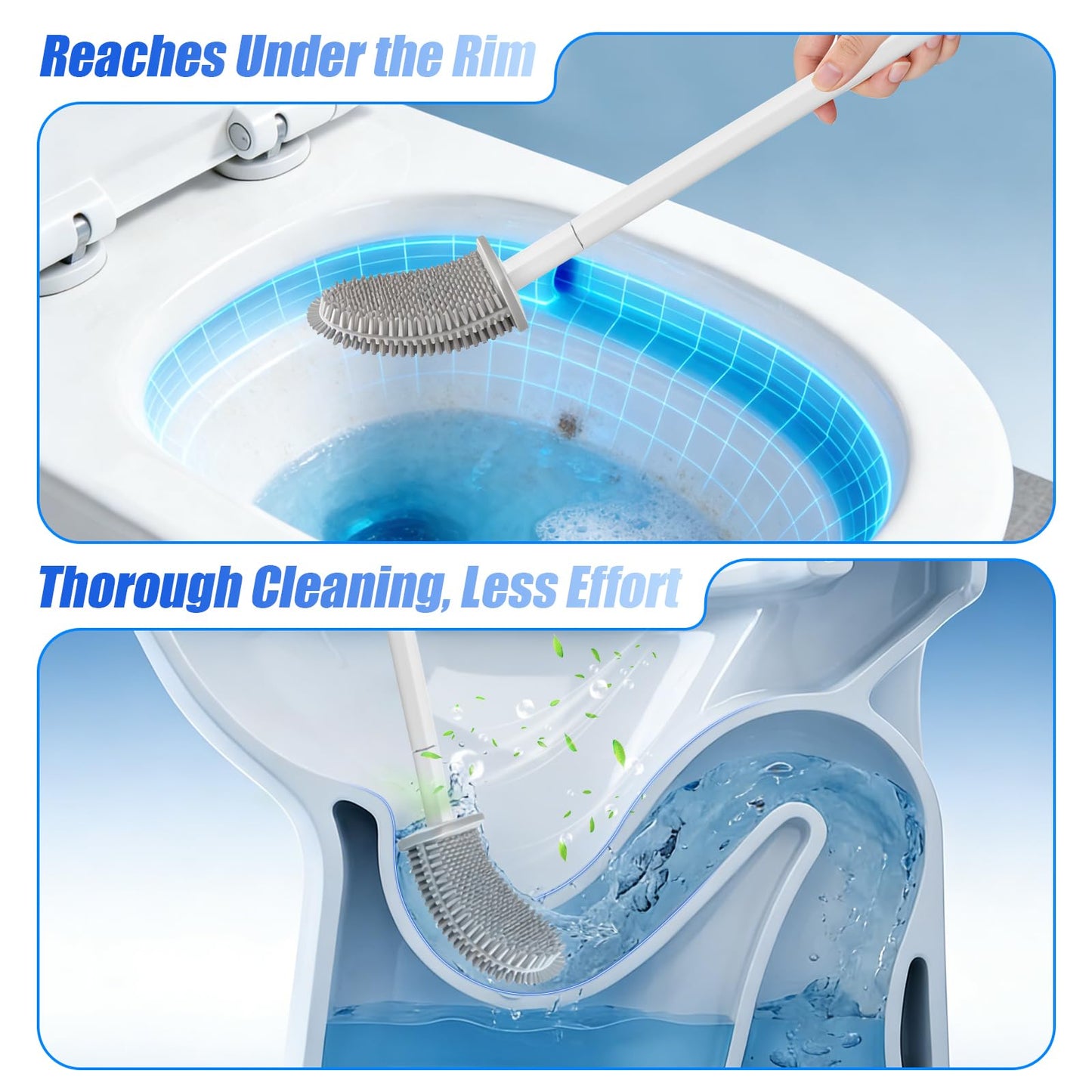 Toilet Brush, 1 Pack Bathroom Silicone Toilet Brushes and Holder Sets with No-Slip Long Plastic Handle and Soft Flexible Bristles