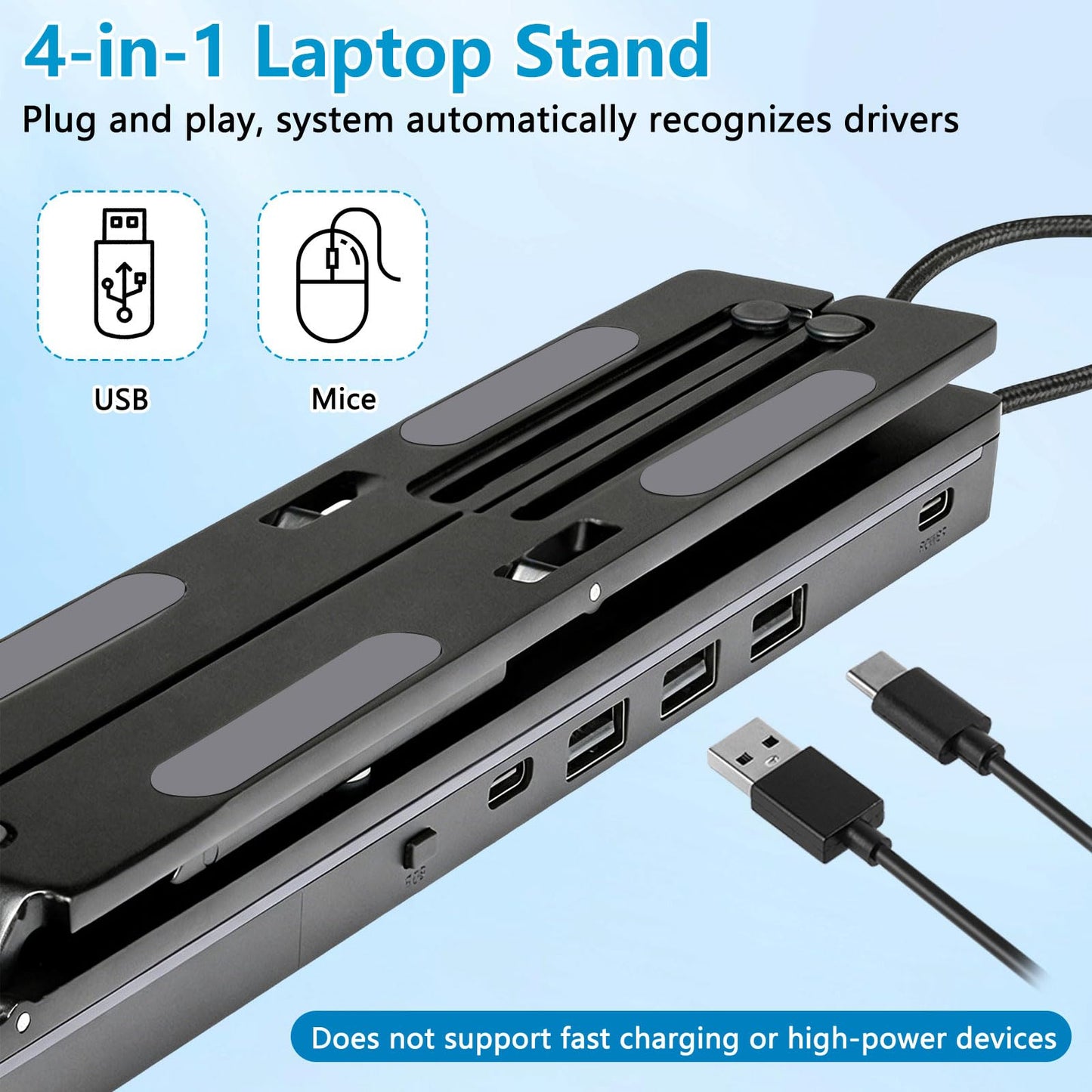 Tasofac 4-in-1 USB-C Laptop Stand, Aluminum Laptop Stand with 4-in-1 USB-C Docking Station, Foldable Double Stand, Laptop Station with Docking Station