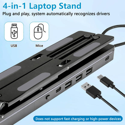 Tasofac 4-in-1 USB-C Laptop Stand, Aluminum Laptop Stand with 4-in-1 USB-C Docking Station, Foldable Double Stand, Laptop Station with Docking Station