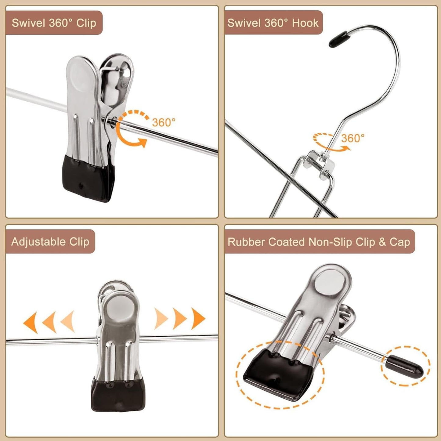 Trouser Hanger, 10Pack Pant Hangers Space Saving Skirt Hangers with Clips Adjustable Non-Slip Coat Hanger Heavy Duty Chrome Clothes Hook