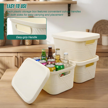 Spesh 4 Pcs Storage Boxes with Lids 3.5L Small Storage Baskets Stackable Plastic Storage Boxes for Home Office Cupboard(White, 24 * 17 * 12cm)