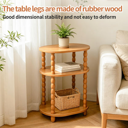 Wooden Side Table,3-Tier Small End Table with Storage Shelf, Vintage Retro furniture Bedside Coffee oval Table Night Stand for Living Room, Bedroom