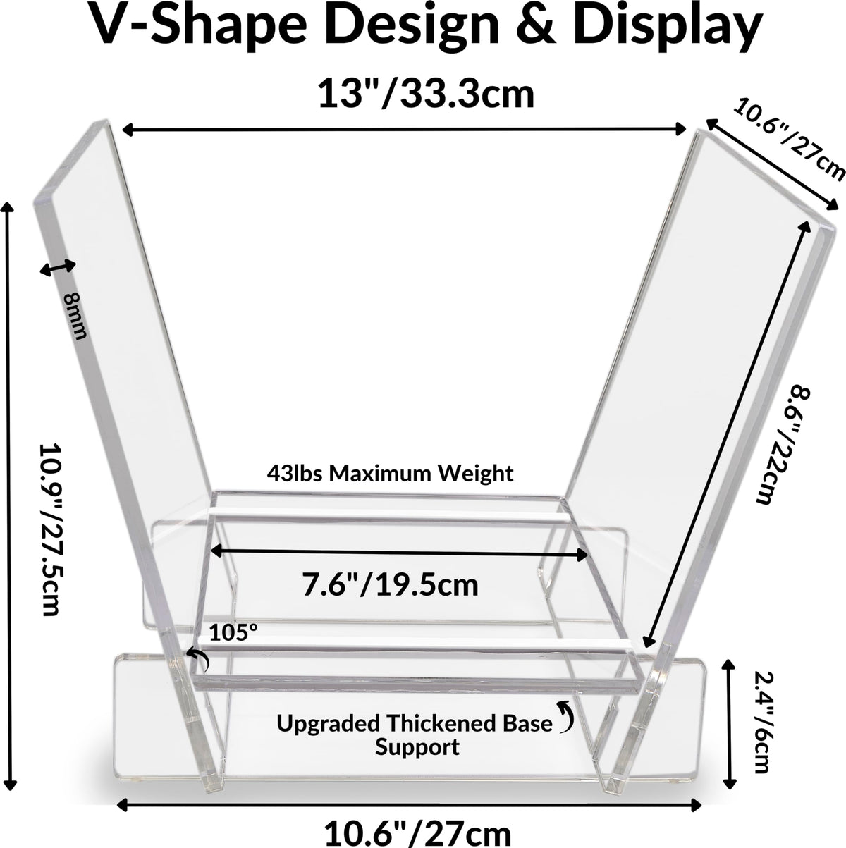 Honygebia Acrylic Vinyl Record Holder - Clear Record Album Holder, V-Shaped Vinyl Record Storage Racks, Album Holders for Vinyl Records