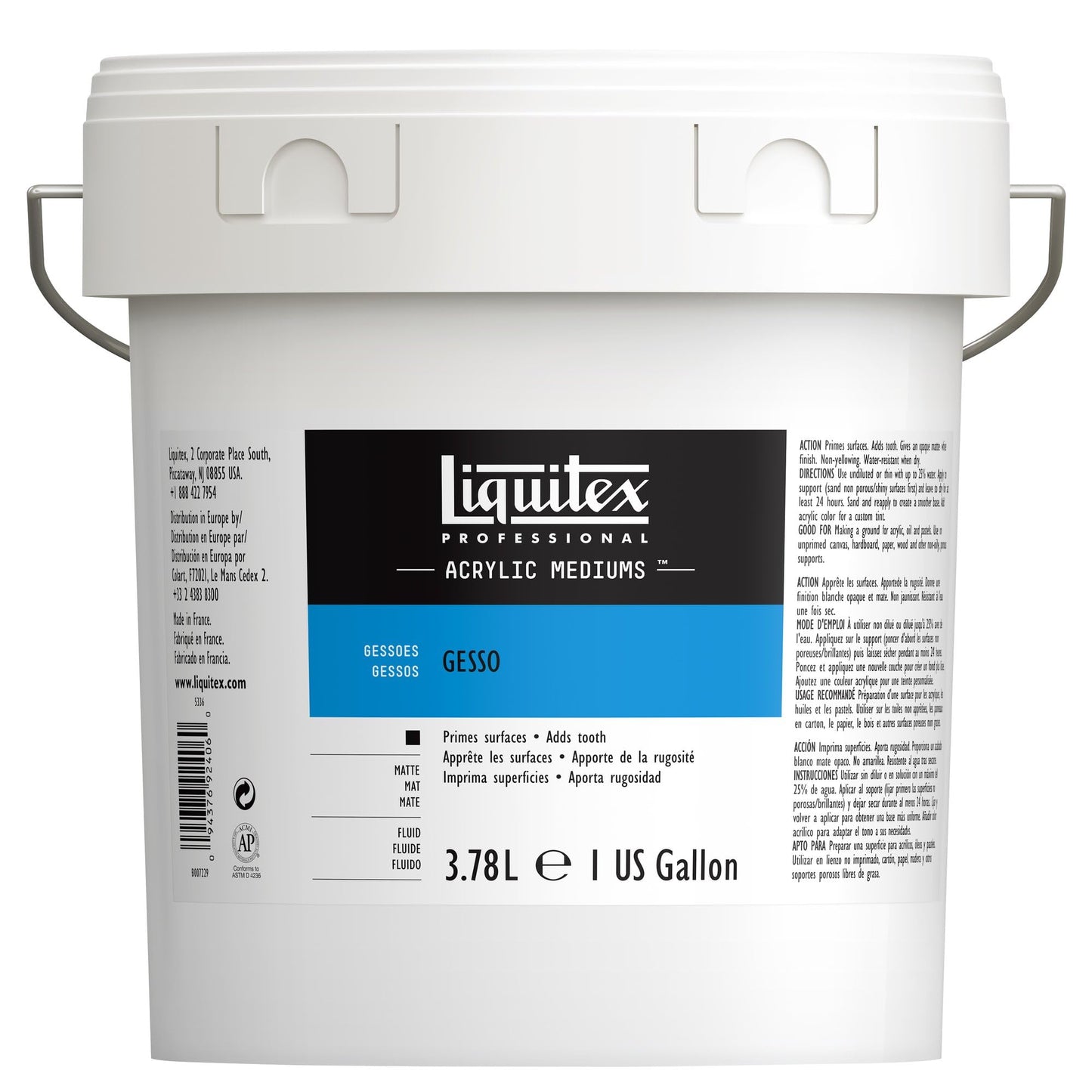 Liquitex Professional Acrylic Medium for Acrylic and Oil Paint, White Gesso Surface Prep, 3.78 L