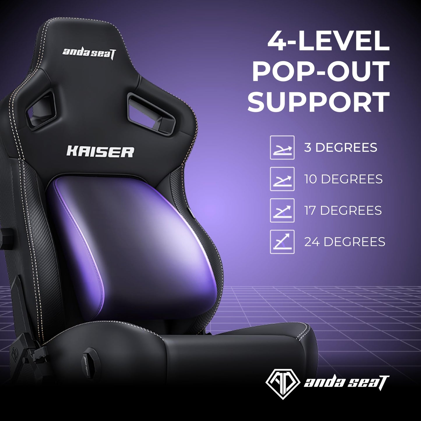Anda Seat Kaiser 4 Gaming Chair for Adults - Large Reclining Video Game Chairs with 4-Level Pop-Out Lumbar, Stain-Resistant Faux Leather